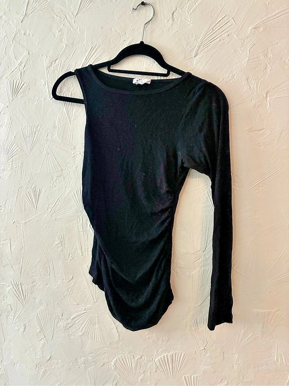 LNA Body Contour One Shoulder Ruched Bodysuit Black